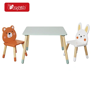 Cute Animal-Themed Kids Learning Table and Chairs Set with Rabbit and Bear Design Seats - Ergonomic Toddler Activity W08G410B