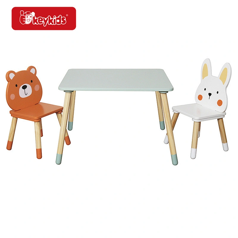 Cute Animal-Themed Kids Learning Table and Chairs Set with Rabbit and Bear Design Seats - Ergonomic Toddler Activity W08G410B